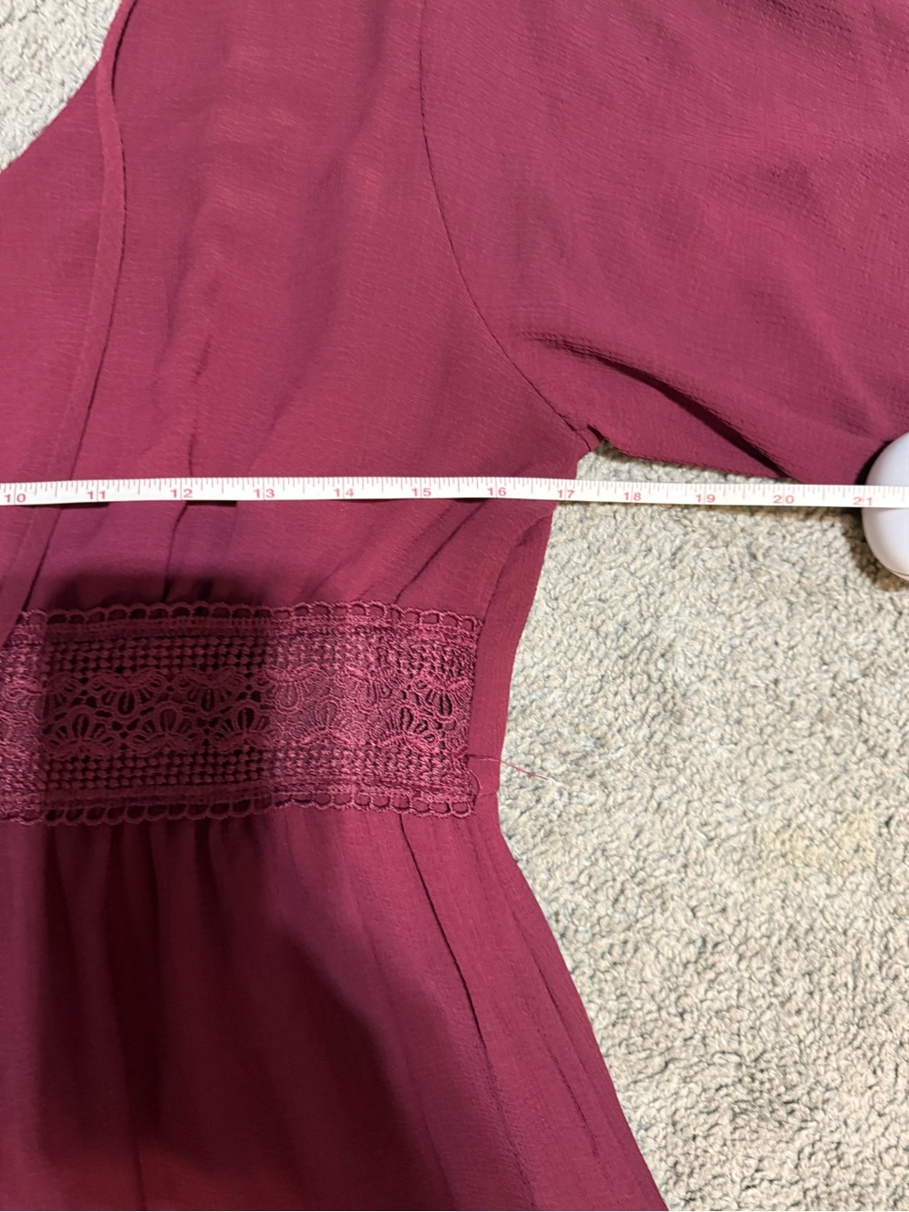 $8 Women's Burgundy Midi Dress with Crochet Waist$8 WHEN BUNDLED WITH 3 OR MORE - Picture 7 of 10